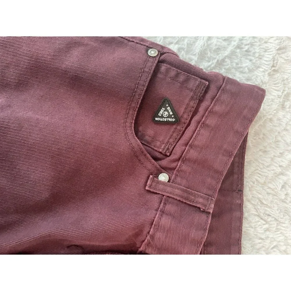 DNM Collection Moto Biker Pants Men’s 32 Burgundy Slim Fit Stretch Jeans